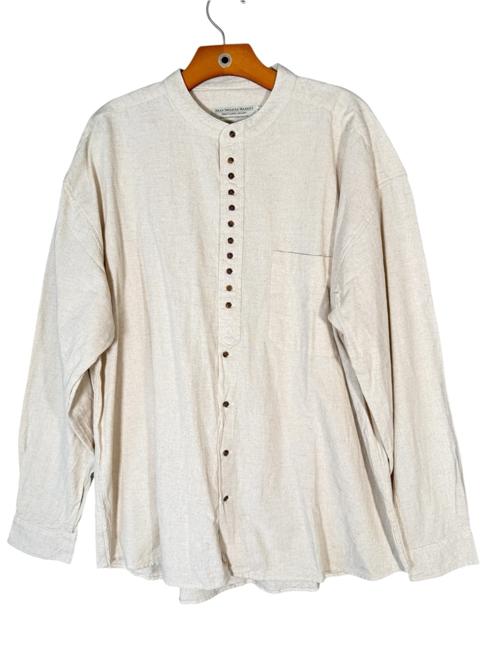 Aran Sweater Market Cotton Flax Grandfather Shirt Coastal Peasant Irish 2XL